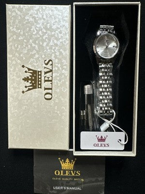 OLEVS Women’s Watch Silver Face, Silver Band, Day Date, Quartz