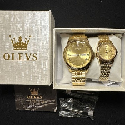 OLEVS Quartz Couple Pair All Gold, Waterproof, Calendar