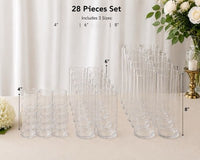 Nuogo 28Pc Clear Plastic Cylinder Vase Set  Table Decoration 4”/6”/8”