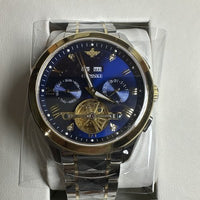 Oupike Men’s Watch Tourbillon Self Winding Gold/Silver Band, Blue Dial