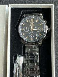 OLEVS Mens Watch Triple Dial, Black Face, Black Band, Diamond, Waterproof