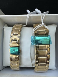 OLEVS Valentines Couple Pair Gold Dial, Gold Band, Waterproof, Calendar