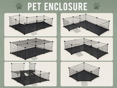 Modular Small Animal Playpen Cage Kit 15 Panels w/ Door & Accessories