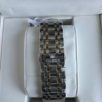 Olevs Mens Luxury Watch Skeleton, Moon Phase, Silver/Gold Band, Green Dial