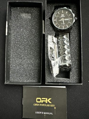 OPK Men's Analog Quartz Watch Black Stainless Steel Band