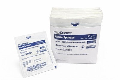 MediChoice Gauze Sponges 4" x 4" – Sterile – 8-Ply – 25 Packs/Box (GZ4001)