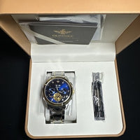 Oupike Men’s Watch Tourbillon Self Winding Gold/Silver Band, Blue Dial
