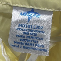 Medline Isolation Gown Level 1 AAMI PB70 Yellow One Size Lot of 14 MDT011207