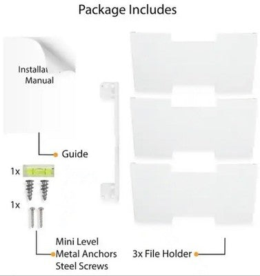 Wallniture LISBON Series Wall File Holder 3 Section White CHN318 Organizer
