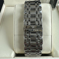 Olevs Mens Luxury Watch Moon Phase, Silver Band, Black Dial