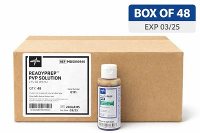 Medline ReadyPrep PVP Povidone Iodine 10% Solution 2oz Box of 48 Exp 03/25