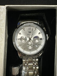 OLEVS Mens Watch Triple Dial, Silver Face, Stainless Steel Band, Diamond