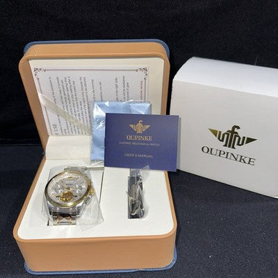 Oupinke WhiteSkeleton Tourbillon Luminous Formal Automatic Mechanical Wristwatch