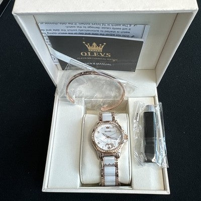 OLEVS Waterproof Luminous Diamond Dial Automatic Watch Women's Pearl Heart
