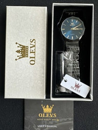 OLEVS Watches Men Waterproof Luxury Big Face Watch All Black Band Blue Face