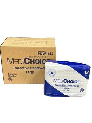 MediChoice Protective Underwear Large 44–54 Case 72 Latex-Free