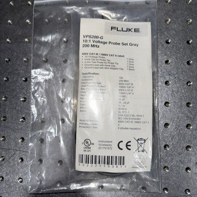 Fluke VPS200-G 10:1 Voltage Probe Set Gray, 200MHz for ScopeMeter 190 Series NEW