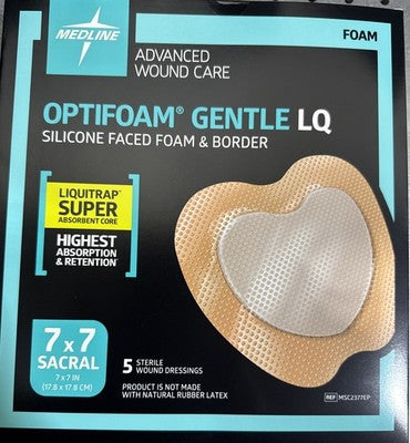 Medline Optifoam Gentle LQ Foam Sacral Dressing 7 x 7 in 5/Bx MSC2377EP Exp 2025