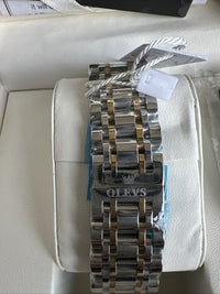 Olevs Men’s Watch Skeleton 5 Hands Gold/Silver Band, Blue Dial