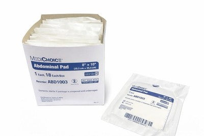MediChoice Abdominal Pads 8” x 10” – Sterile – Box of 18 (ABD1003)