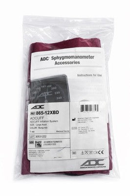 New ADC 865-12XBD Adult BPCuff Inflation System Large Adult Burgundy
