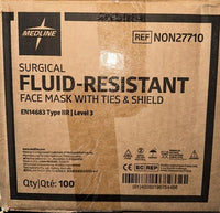 Medline Fluid-Resistant Face Mask with Ties & Shield, REF NON27710, Qty 100