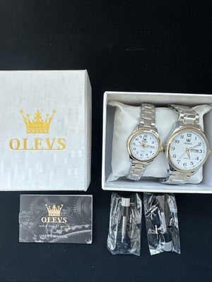 OLEVS Valentines Couple Pair White Dial, Gold/Stainless Steel, Waterproof,