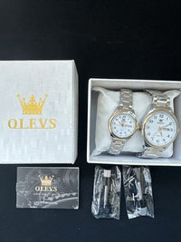 OLEVS Valentines Couple Pair White Dial, Gold/Stainless Steel, Waterproof,