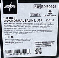 Medline Sterile 0.9% Normal Saline USP 100 mL 48ct RDI30296 Expired 8/12/2025