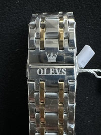 OLEVS Mens Watch Triple Dial, Blue Face, Gold/Sliver Band, Diamond, Waterproof
