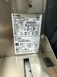 Zebra ZT410 Industrial Label Printer. SN: 18J194800336. Missing Printer Head