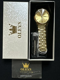 OLEVS Mens Watch Gold Face, Gold Band, Day Date, Quartz