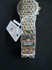 OLEVS Mens Watch Triple Dial, Black Face, Gold/Stainless Steel Band, Diamond