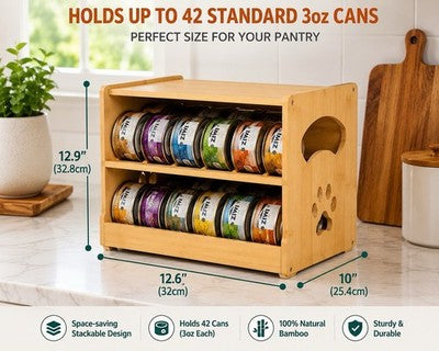 Hosseper Wooden Cat Food Can Organizer FIFO Storage Rack Holds 36 Cans