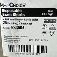 MediChoice Disposable Exam Shorts Blue XX-Large Case of 50 Elastic Waist ES3504