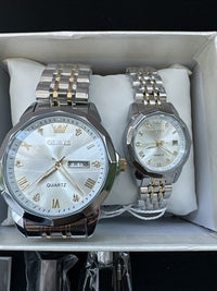 OLEVS Quartz Couple Pair Pearl Dial, Stainless Steel, Waterproof, Calendar