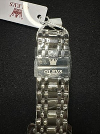 OLEVS Mens Watch Triple Dial, Silver Face, Stainless Steel Band, Diamond