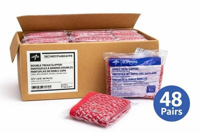 Medline Double Tread Slipper Socks Large Red MDTPS4B04FPR 48 Pairs