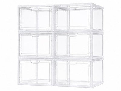 HOMIDEC Clear Stackable Shoe Storage Boxes Size 13 Drop Front 6 Pack