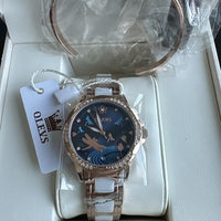 OLEVS Waterproof Luminous Diamond Dial Automatic Watch Women's Blue Dragonfly