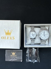 OLEVS Valentines Couple Pair White Dial, Stainless Steel, Waterproof, Calendar