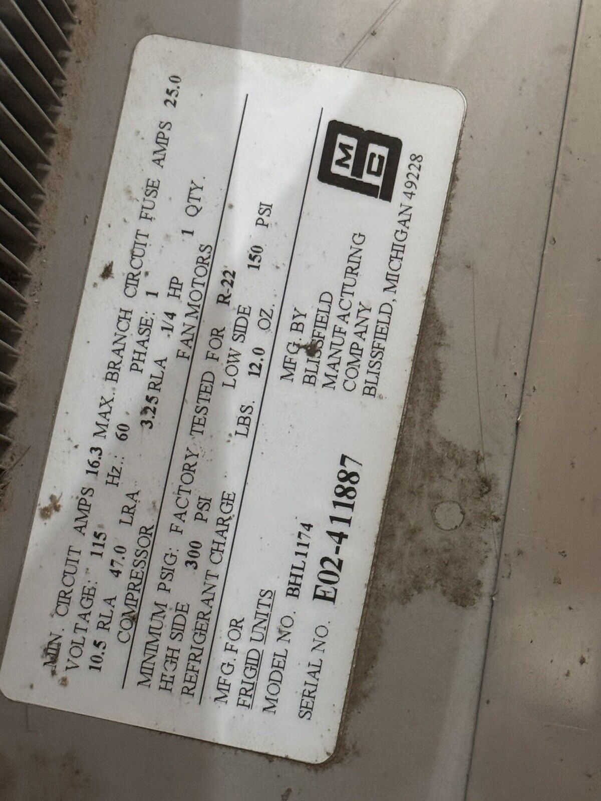 frigid units water chiller BHL1174