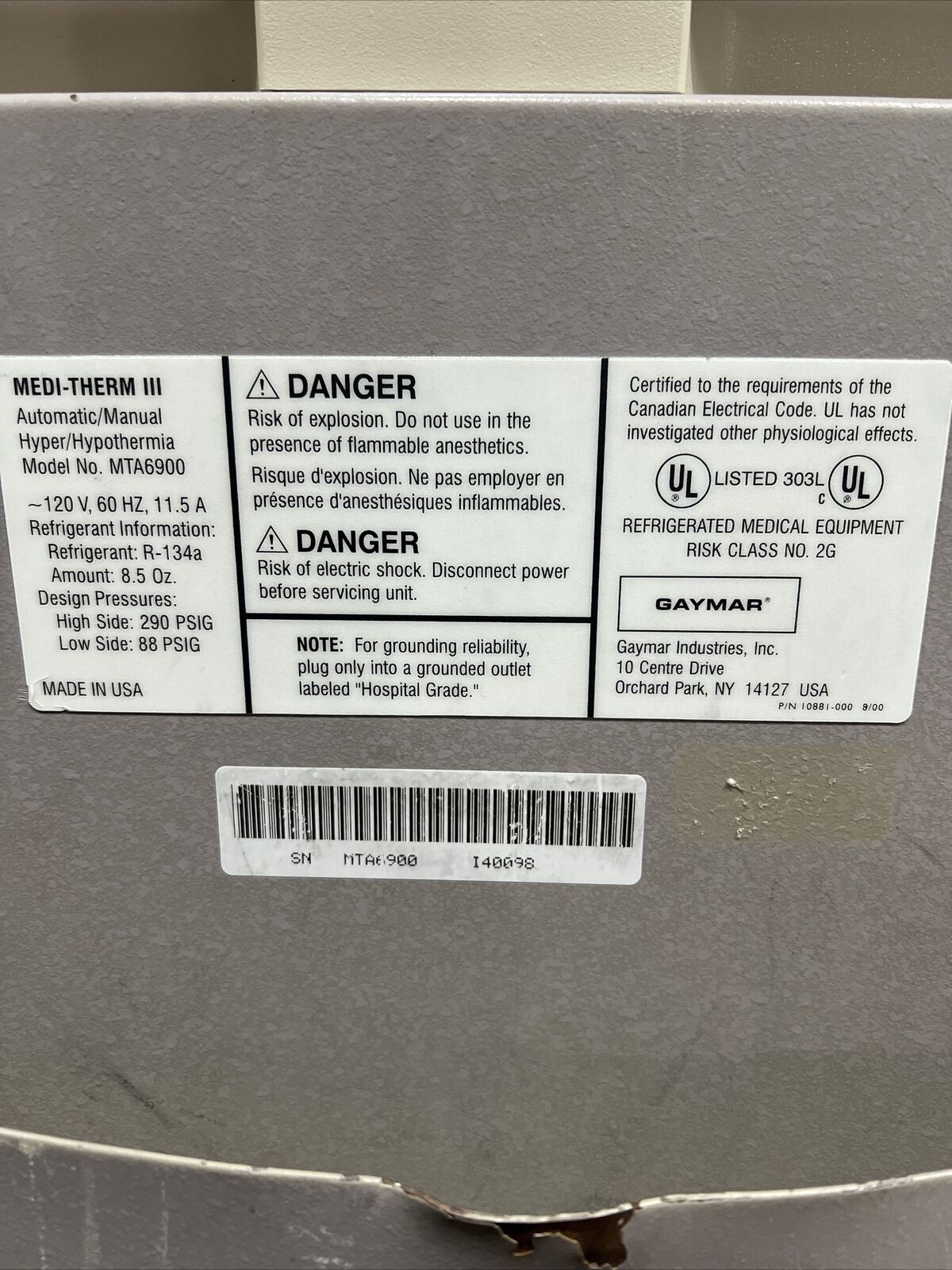 Gaymar Medi-Therm III Hyper/Hypothermia Machine MTA6900