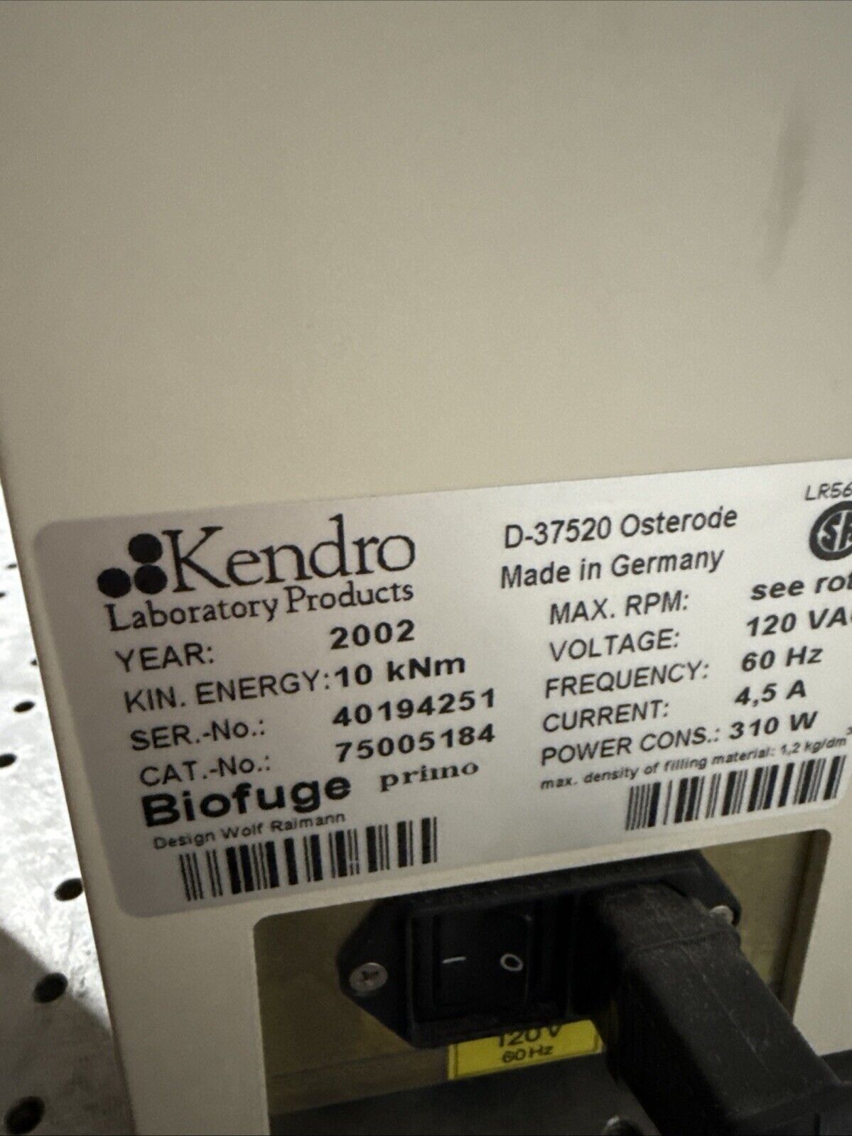 Heraeus Kendro SORVALL Biofuge Primo Benchtop Centrifuge With Heraeus 7590 Rotor