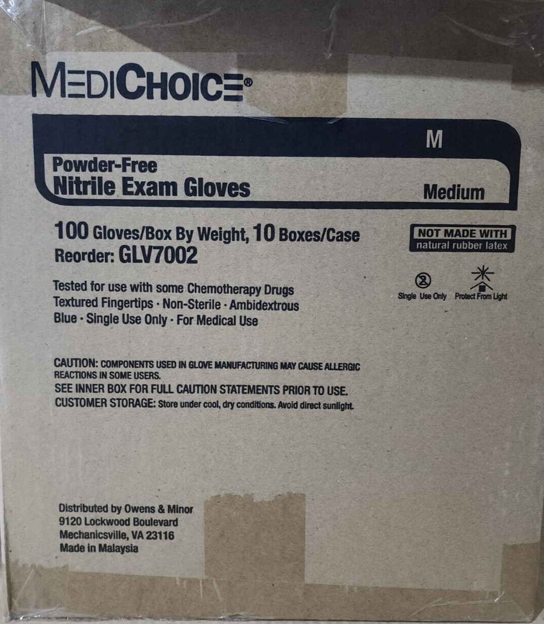 MediChoice BLUE Nitrile Exam Gloves Powder Free Latex Free Medium 1000count Case