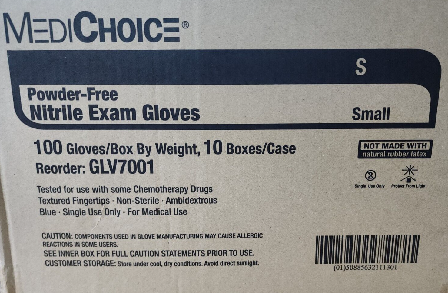 MediChoice BLUE Nitrile Exam Gloves Powder Free Latex Free Small 1000 count Case
