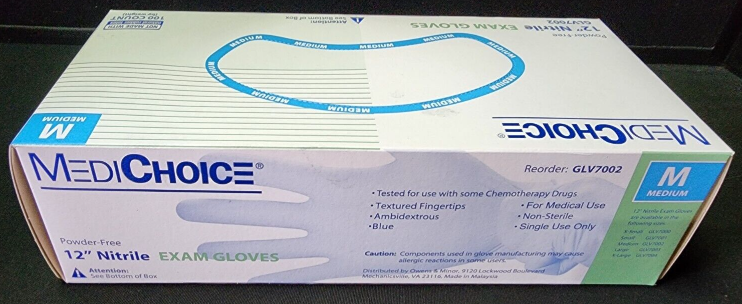 MediChoice BLUE Nitrile Exam Gloves Powder Free Latex Free Medium 1000count Case