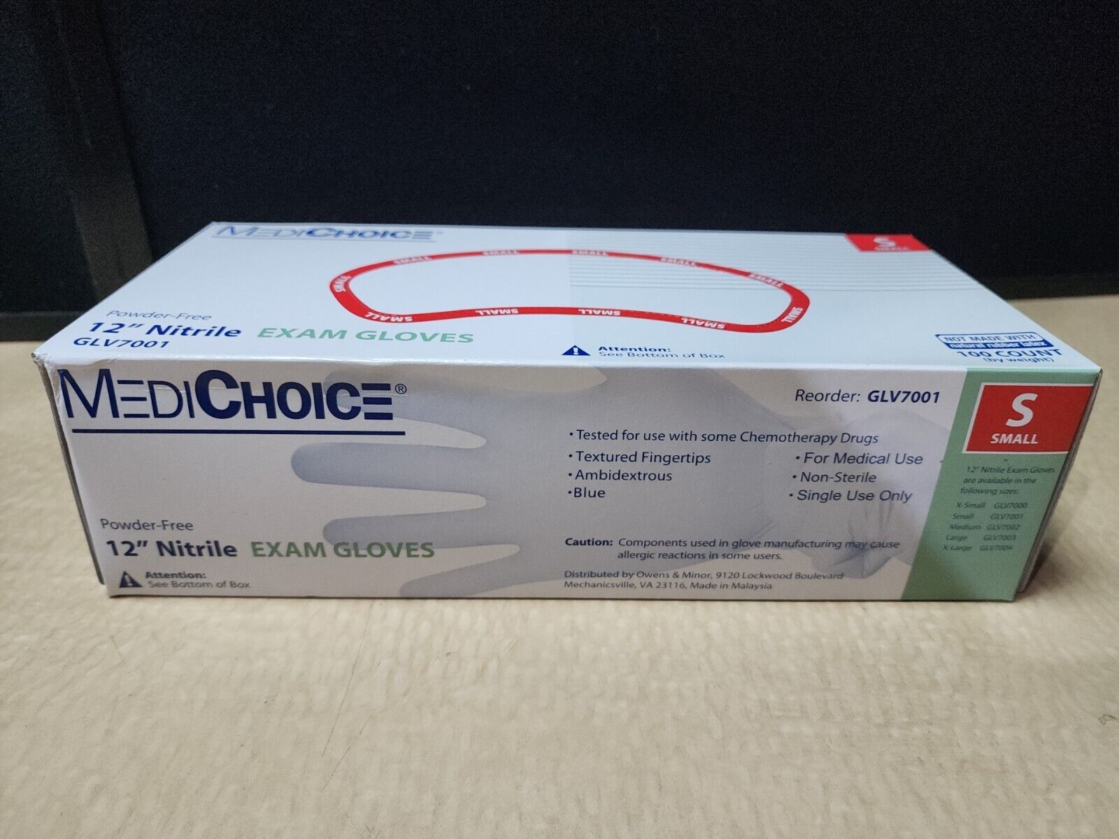 MediChoice BLUE Nitrile Exam Gloves Powder Free Latex Free Small 100 Count