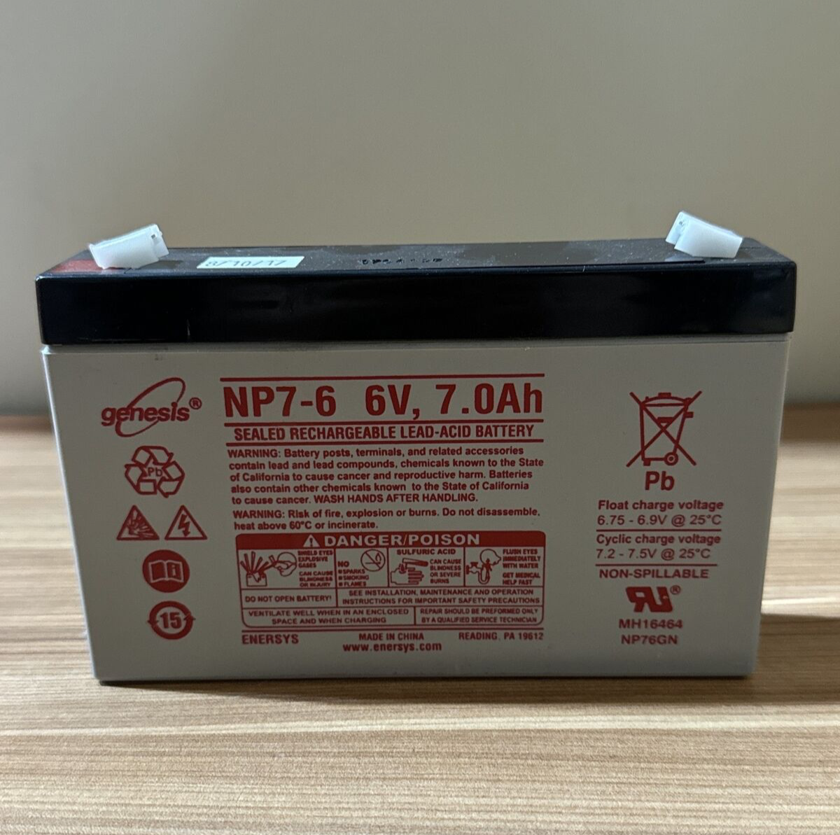 GENESIS, NP7-6 6V, 7.0Ah, SEALED RECHAREABLE LEAD-ACID BATTERY lot of 4