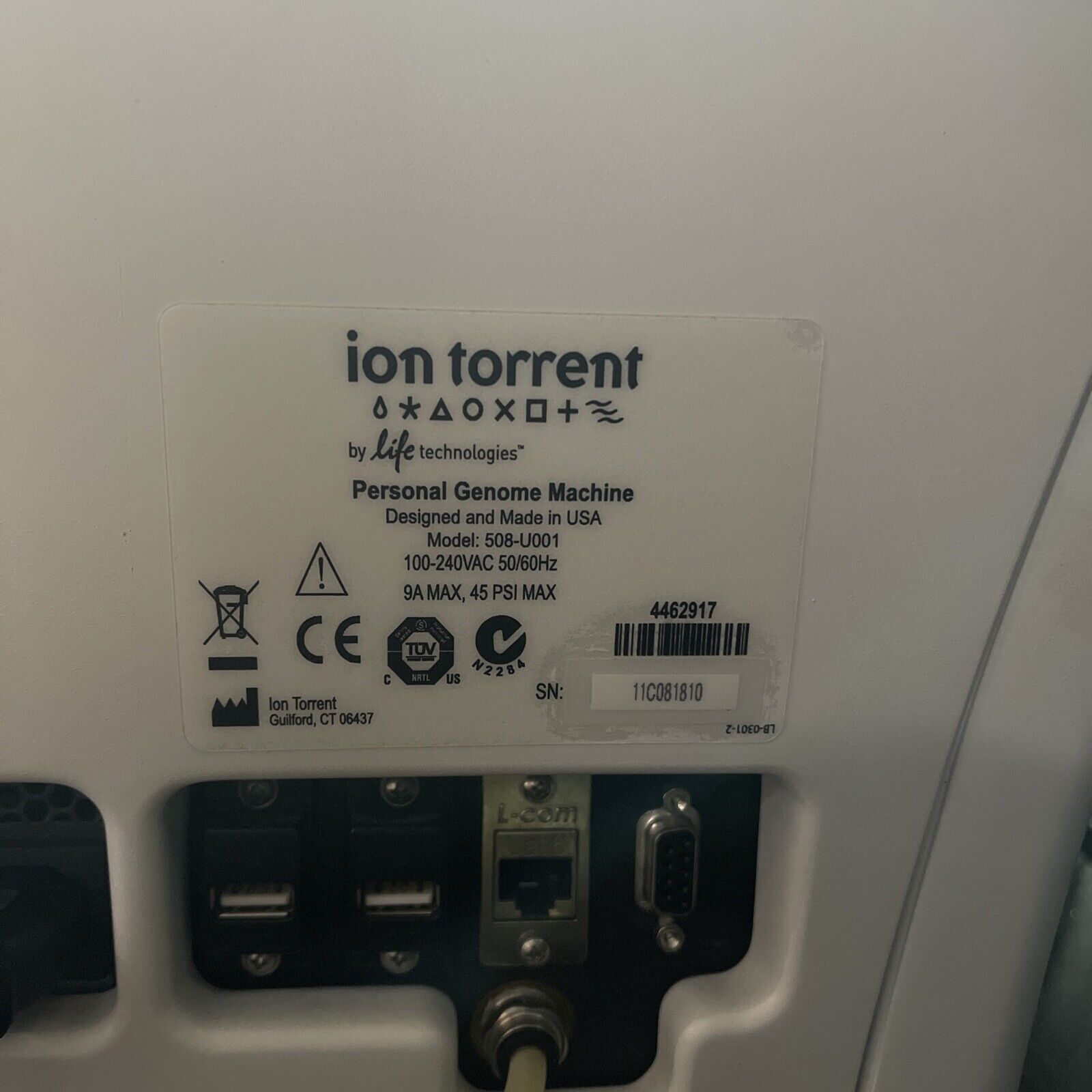 ION TORRENT 508-U001 PERSONAL GENOME MACHINE